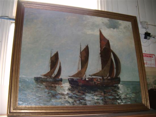 Futini (Italian School), oil  Fishing boats at sea(-)